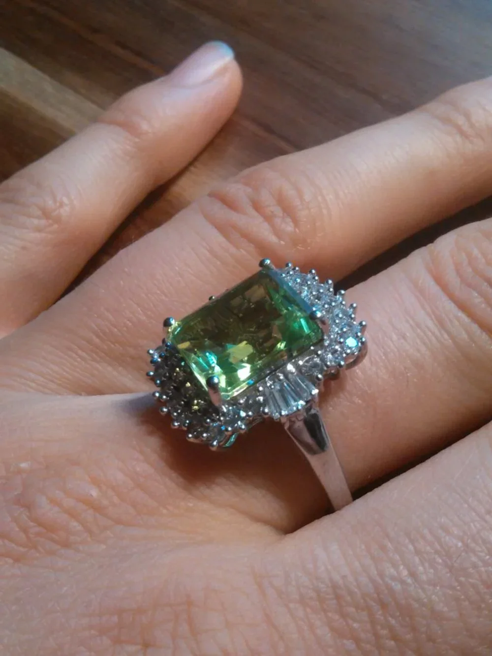 Green Triplet Quartz Natural White Zircon Accent Sterling Silver Ring (Size 10)